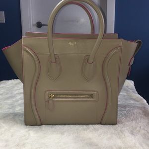 CELINE BEIGE & PINK MINI LUGGAGE TOTE BAG